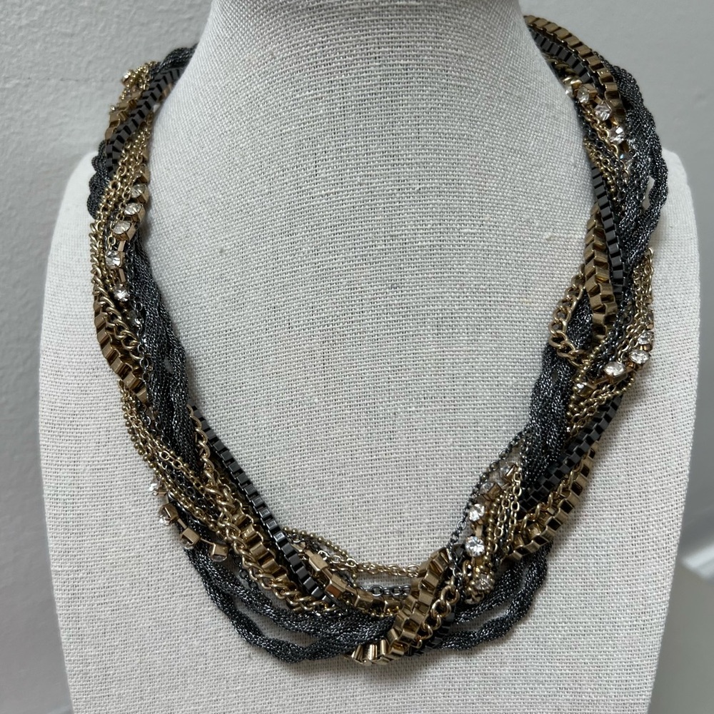 Mixed metal twisted chain statement necklace